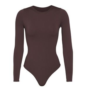 Skims Essential Long Sleeve Crew Neck Bodysuit - Espresso